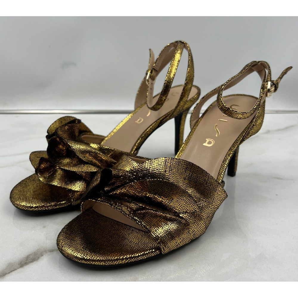 Unisa Unfortesa Sandals Women's Size 9M Metallic Gold Ankle Strap Kitten Heel